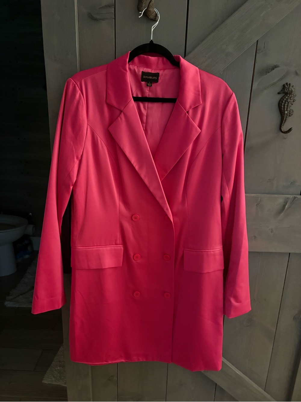 Sugarlips Hot Pink Double-Breasted Long Sleeve Blazer